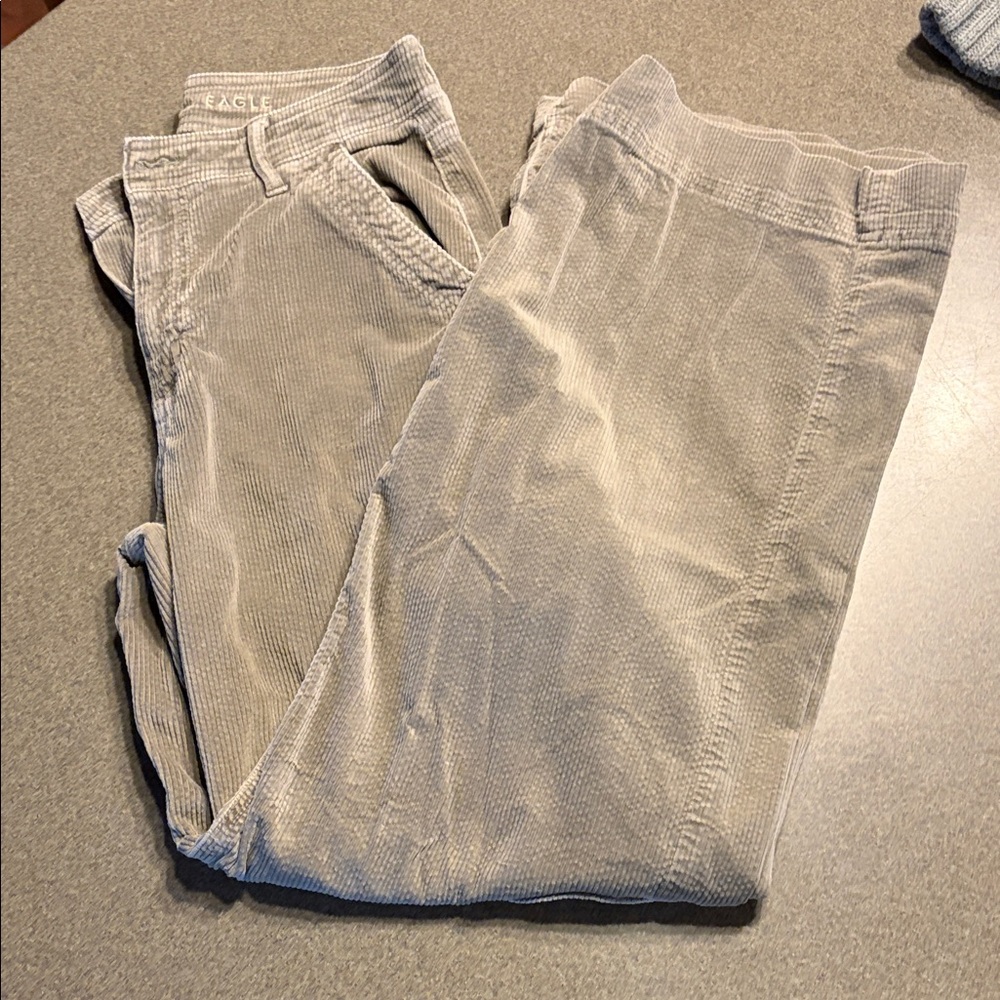 American Eagle Outfitters Women's Wide Leg Corduroy Pants - Light Green